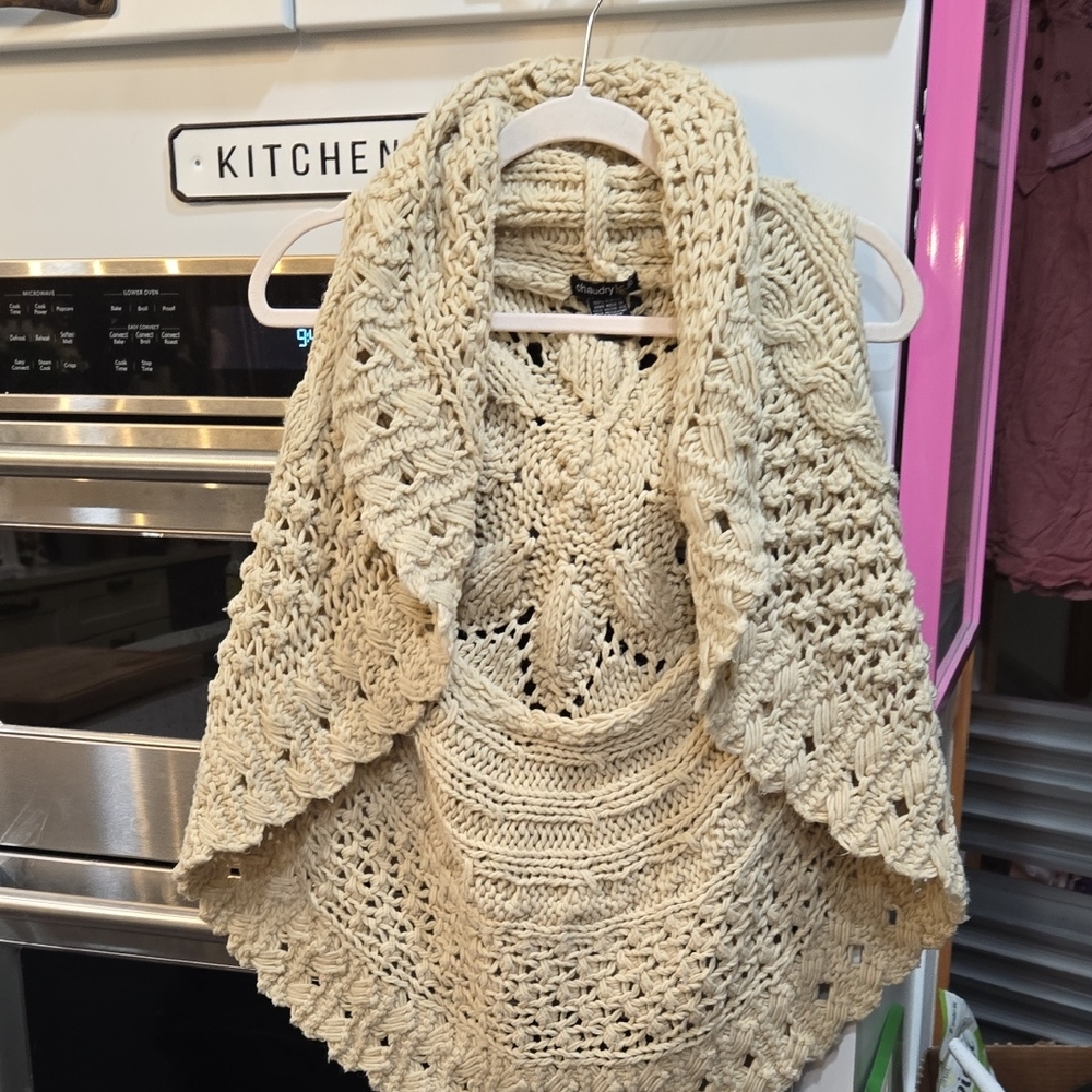 Chic Beige Knit Women's Poncho